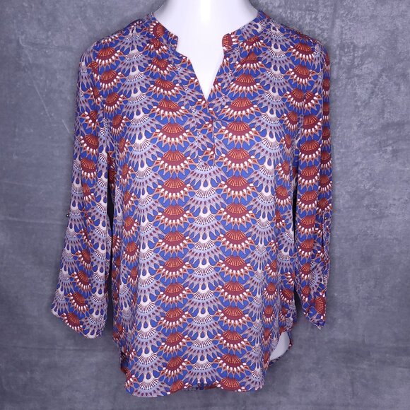 Daniel Rainn Womens Blouse Convertible Sleeve M Geometric Design Top Lightweight - Picture 2 of 9